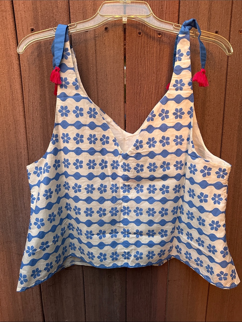 BURU x BISBY Women’s L Floral Cropped Tie Shoulder Strap BOHO Top